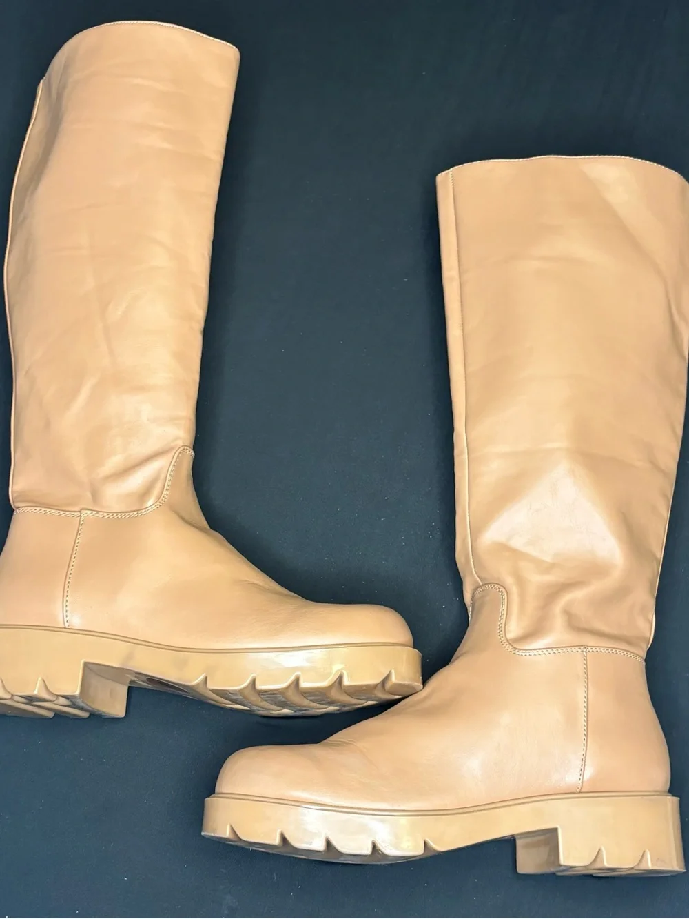 Nine West Womens Beige Knee High Boots Side Zip Chunky Sole Sz 8
